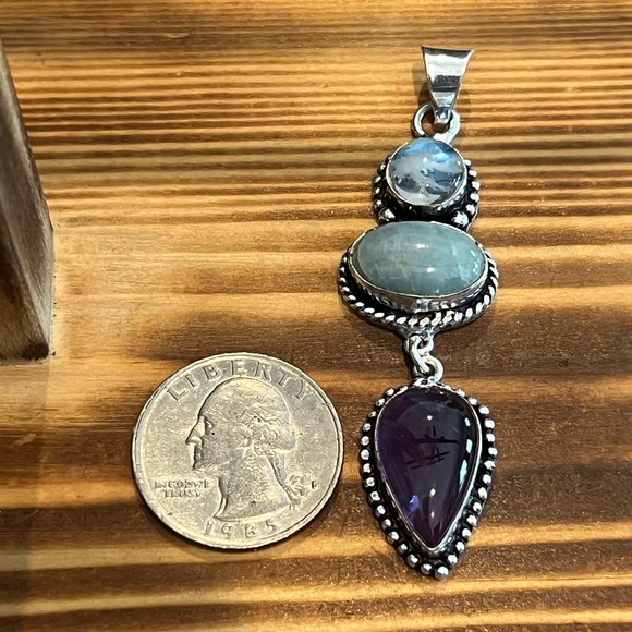 Amethyst, Aquamarine & Rainbow 🌈 Moonstone Handcrafted Pendant NWOT - Picture 5 of 17